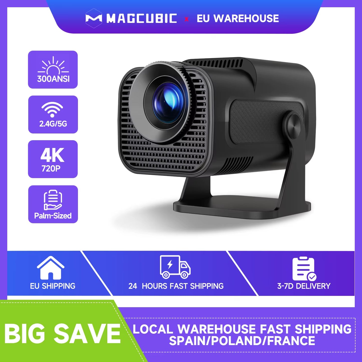 HY320 Mini Newly Native 720P Android 11 4K Projector 300ANSI Wifi6 BT5.0 Cinema Outdoor Portable 180° Rotable Projector