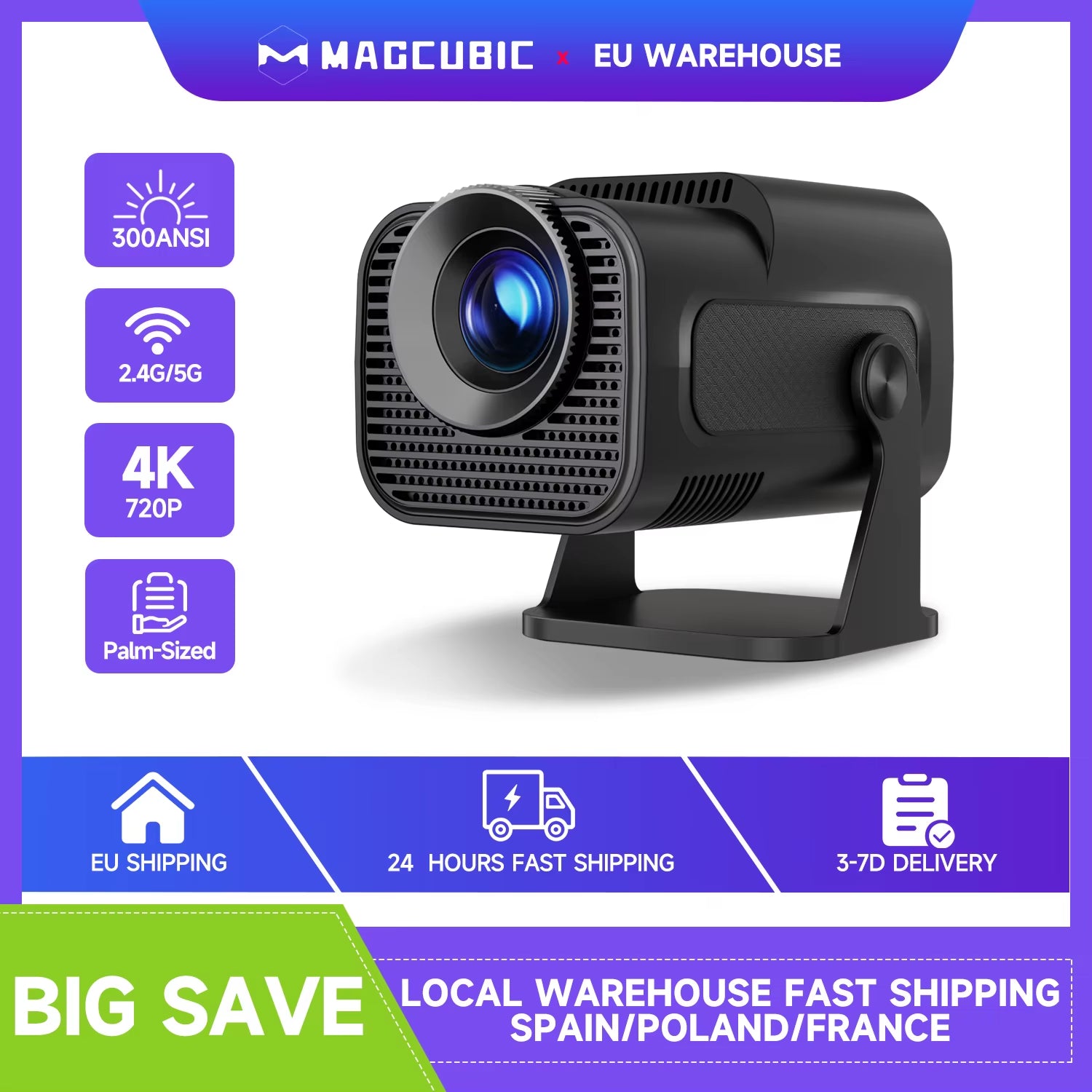 HY320 Mini Newly Native 720P Android 11 4K Projector 300ANSI Wifi6 BT5.0 Cinema Outdoor Portable 180° Rotable Projector