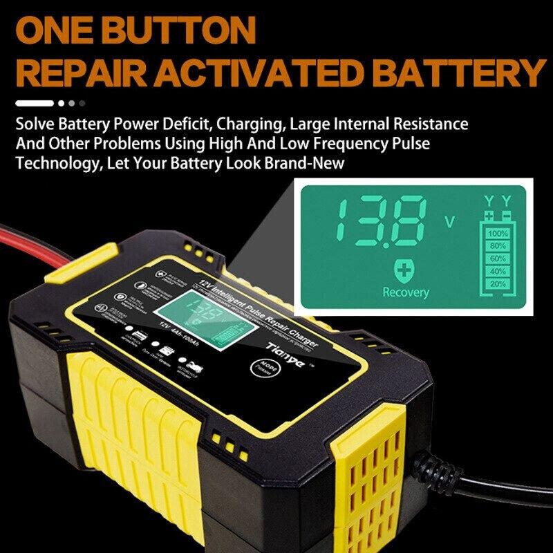 Chargeur De Batterie Voiture Intelligent 12V Écran LCD Moto Camion Charge Rapide