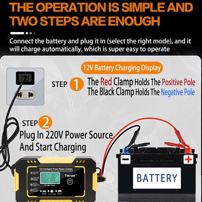 Chargeur De Batterie Voiture Intelligent 12V Écran LCD Moto Camion Charge Rapide